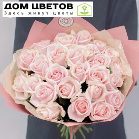 Букет из 25 нежно-розовых роз 60 см (Россия)