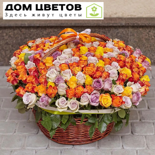 Корзина из 201 розы Premium микс 40 см (Кения)