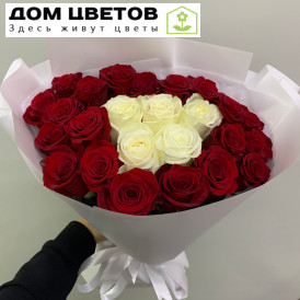 Букет из 25 красных и белых роз 50 см