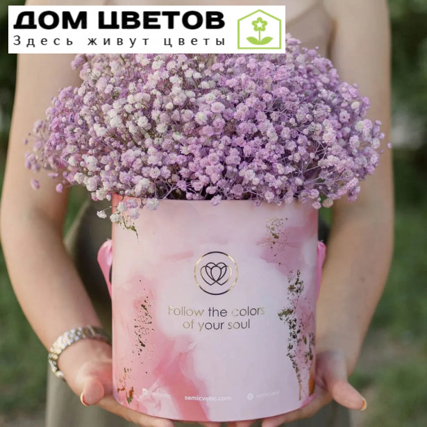 Букет в розовой шляпной коробке Amour Mini из 9 розовых гипсофил