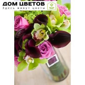Свадебный букет из орхидеи цимбидиума, калл и роз