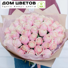Букет из 51 нежно-розовой пионовидной розы Swan Grace 40 см