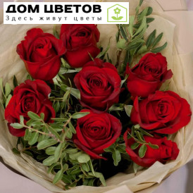 Букет из 9 красных роз Ever Red 40 см с фисташкой
