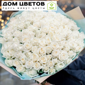 Букет из 101 белой розы (Россия) 35-40 см