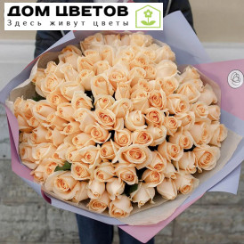 Букет из 101 кремовой розы Пич Аваланш 50 см (Россия)