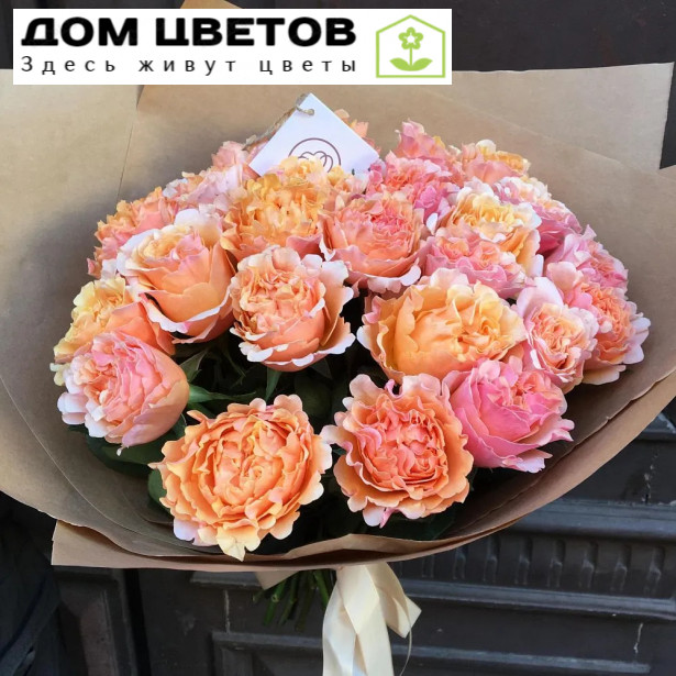 25 персиковых пионовидных роз 40 см Mayra's Peach