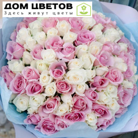 Букет из 101 белой и розовой розы 40 см (Россия)