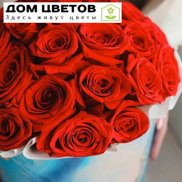 Букет в голубой шляпной коробке Amour из 33 красных роз (Эквадор) Freedom