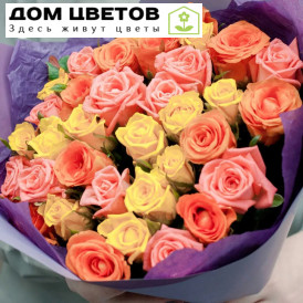Букет из 35 роз 40 см яркий микс (Россия)