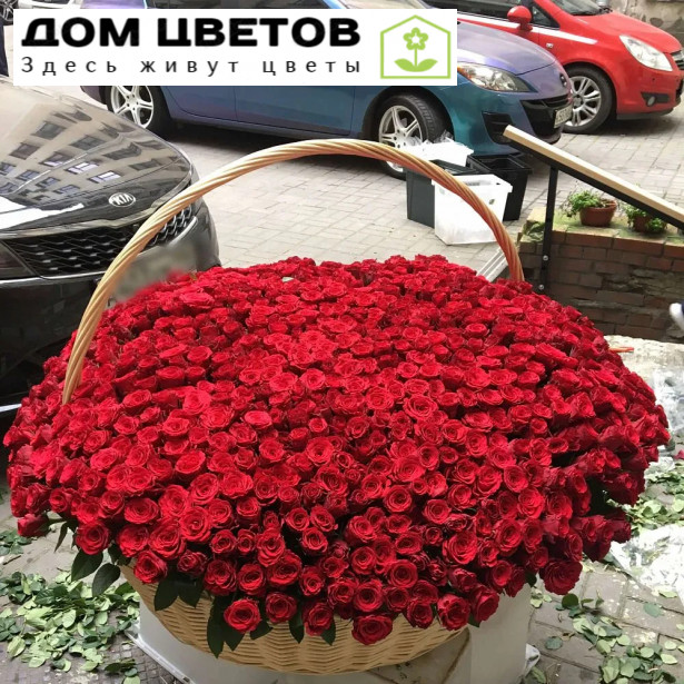 Композиция из 1001 красной розы Premium 40 см (Кения) в корзине