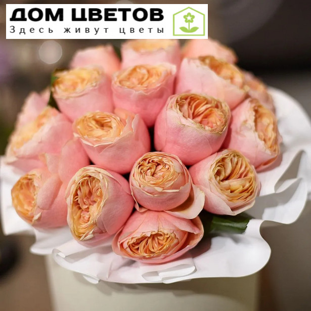 Букет в белой шляпной коробке Amour Mini из 25 пионовидных роз Vuvuzela