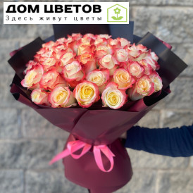 Букет из 45 кремово-розовых роз 50 см (Эквадор)