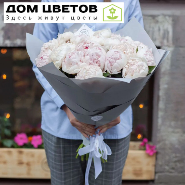 25 нежно-розовых пионов Premium