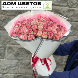 Букет из 51 кремово-розовой розы 50 см