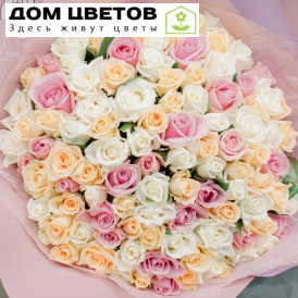 Букет из 101 розы 35-40 см нежный микс (Россия)