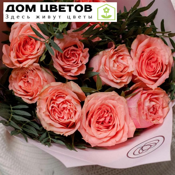 Букет из 9 пионовидных роз Wild Love с фисташкой в розовой пленке